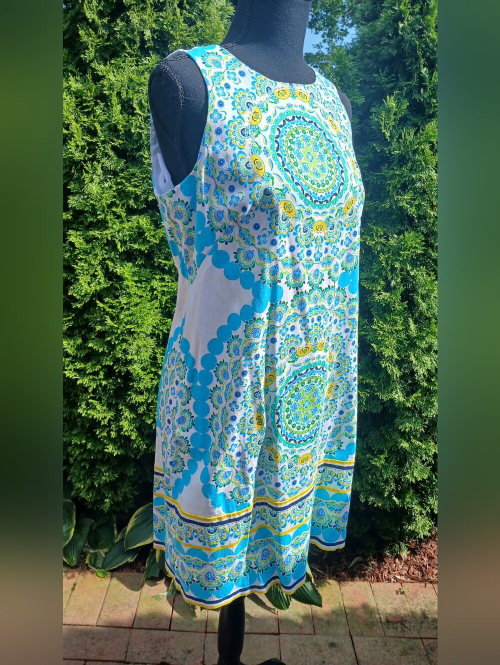 London Times Sky Blue/Yellow/Green Mandala Dress Sz 8 - Picture 2 of 9